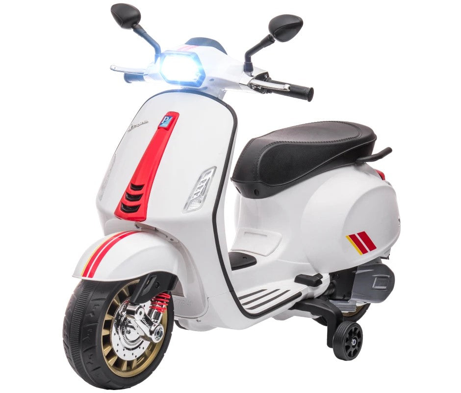 Qaba 6V Vespa Licensed Kids Motorcycle w/ Music, FM Radio, Headlight for Ages 3-6