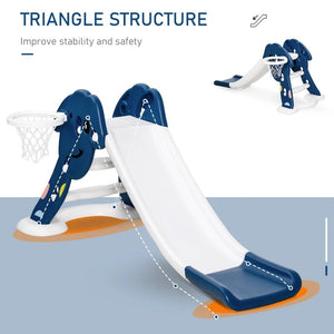 Qaba Indoor & Outdoor Toddler Slide Climber with Basketball Hoop, Ball & Inflator