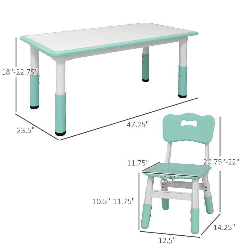 Qaba Kids Table and Chair Set, 5-Piece Adjustable Height Toddler Set for Ages 1.5-5