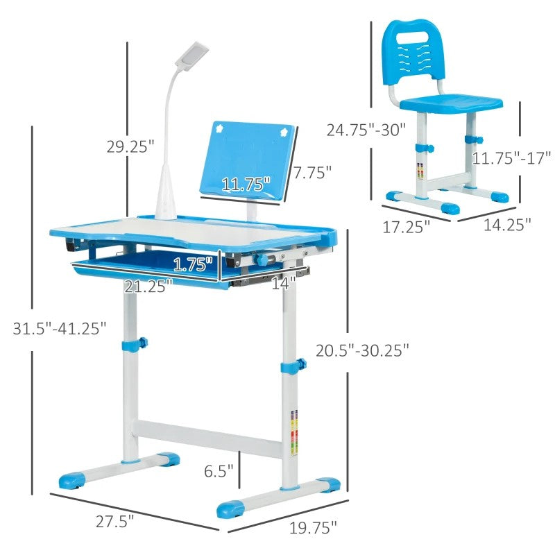 Qaba Kids Table and Chair Set with USB Light, Storage Drawer – Ideal for Study & Crafts