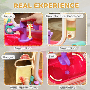 Qaba Kids Vanity Set with Mirror, LED Light, Music & 23 Accessories – Pretend Play for Girls