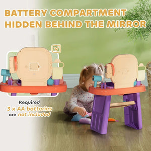 Qaba Kids Vanity Set with Mirror, LED Light, Music & 23 Accessories – Pretend Play for Girls