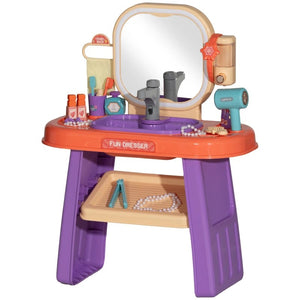 Qaba Kids Vanity Set with Mirror, LED Light, Music & 23 Accessories – Pretend Play for Girls