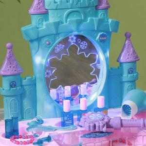 Qaba Kids Vanity Set with Mirror, Stool, Light & Music – Castle Design Makeup Table