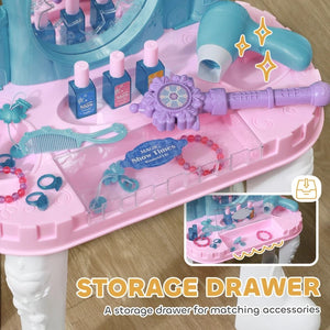 Qaba Kids Vanity Set with Mirror, Stool, Light & Music – Castle Design Makeup Table