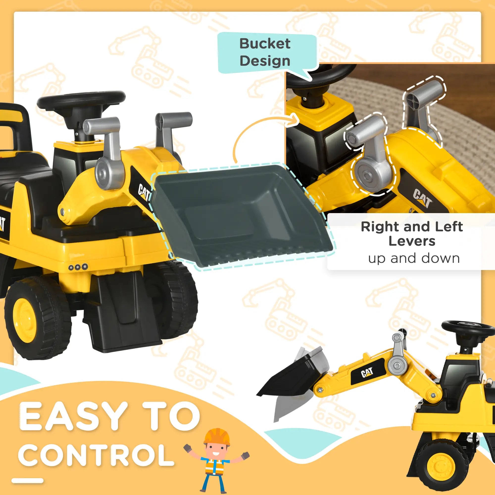 Toddler ride-on tractor excavator construction toy for kids
