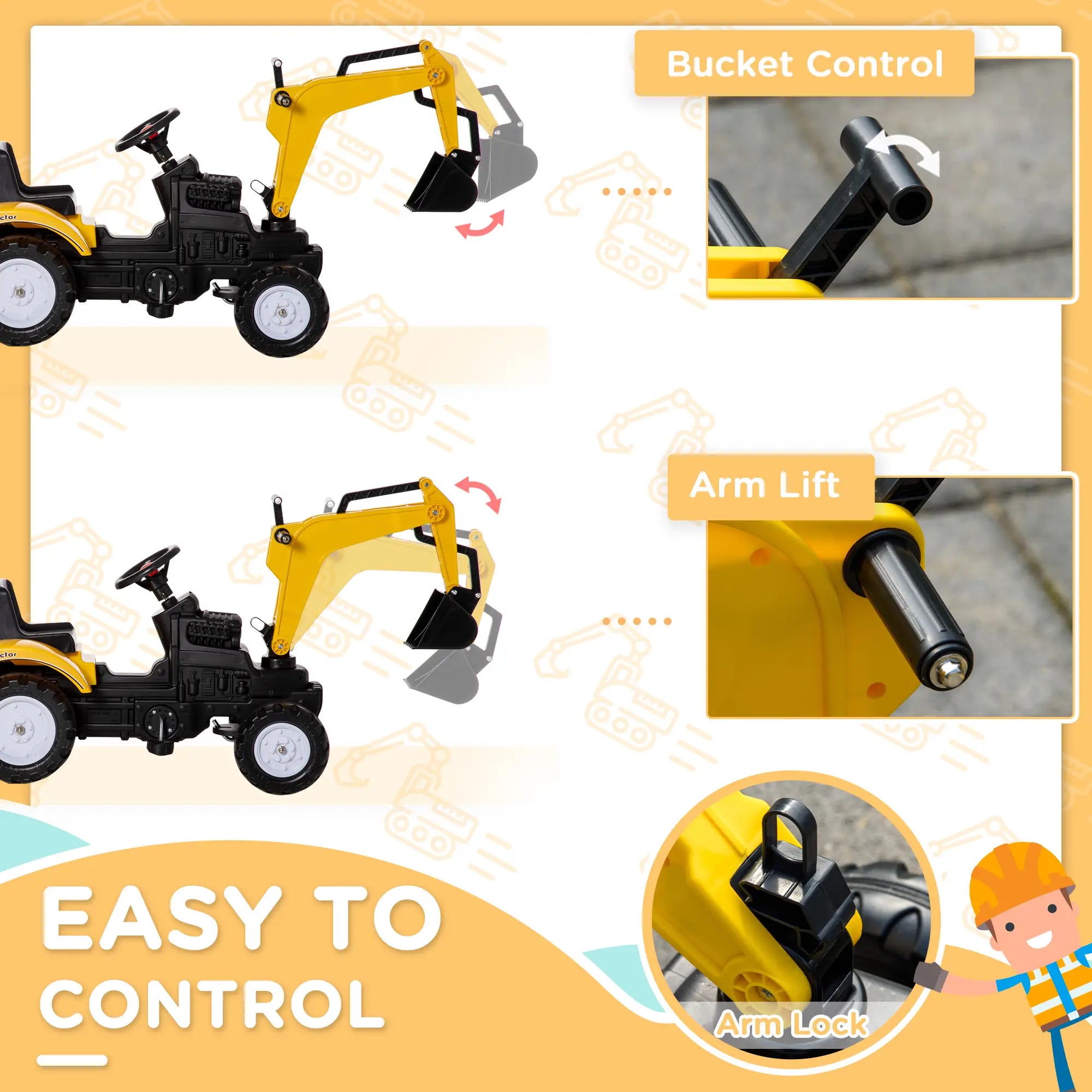 Outdoor construction ride-on tractor digger toy for kids