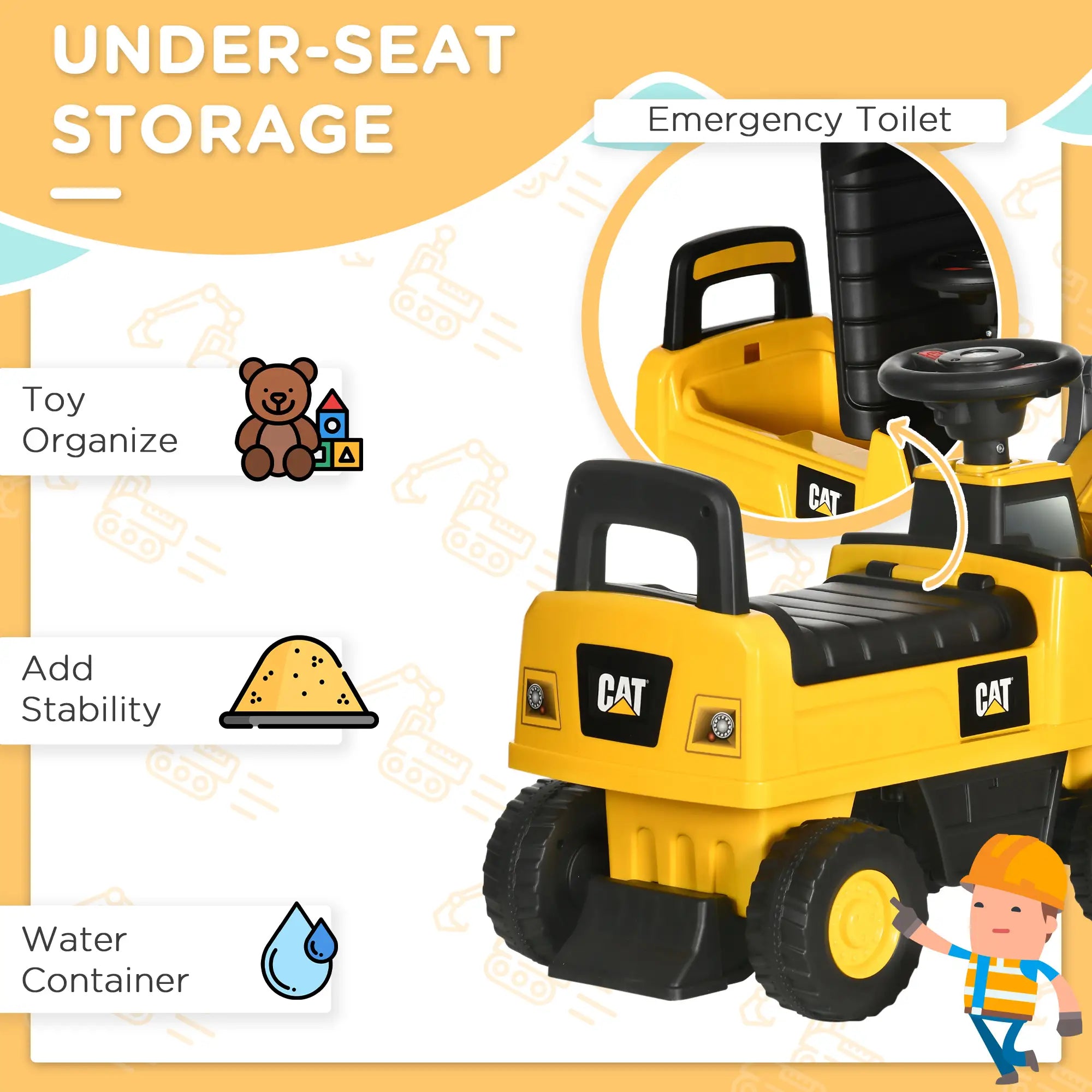 Bulldozer ride-on tractor excavator toy for toddlers 1-3 years