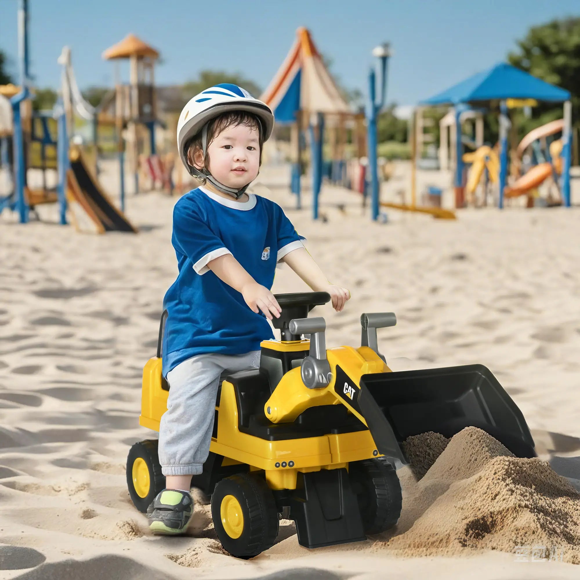 Yellow Caterpillar ride-on tractor style excavator toy for kids