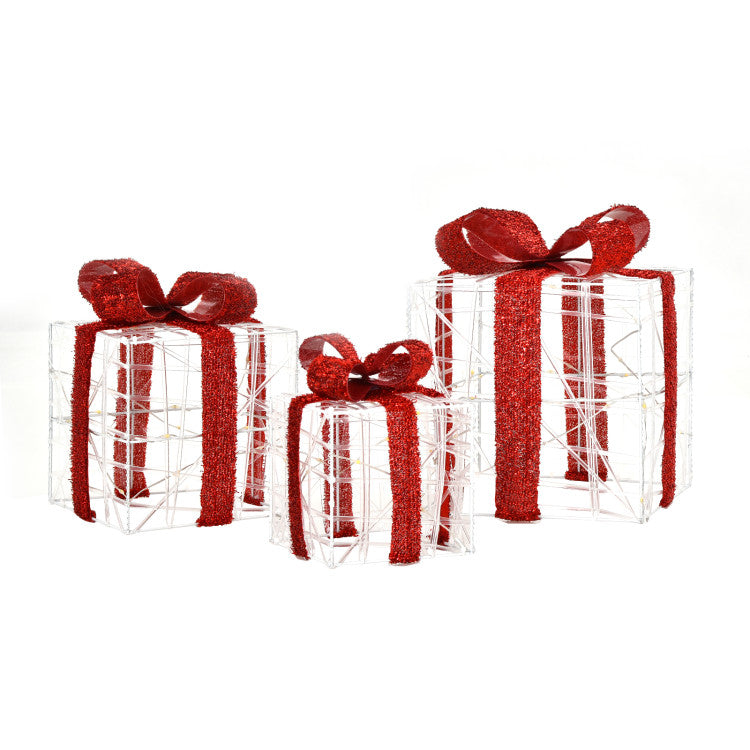 Set of 3 Lighted Christmas Gift Boxes with 60 LED Lights for Indoor and Outdoor Decor
