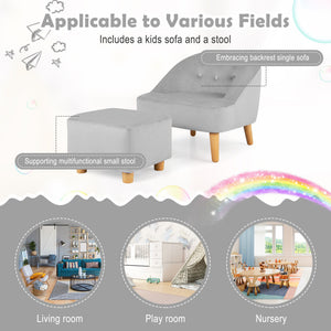Soft Velvet Upholstered Kids Sofa Chair with Matching Ottoman - Cozy and Stylish
