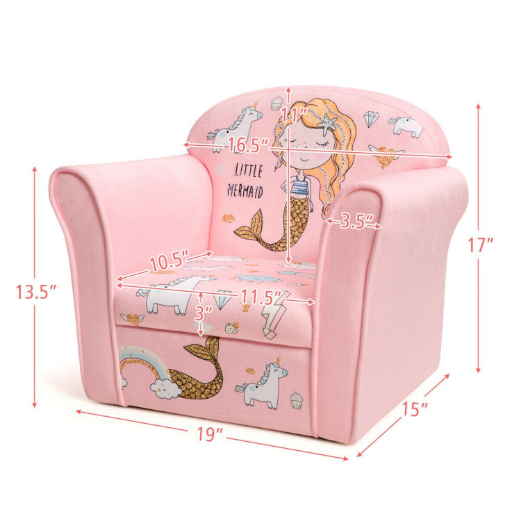 Super Soft Kids Couch Sofa in Velvet with Armrests – Lamb and Mermaid Design, Cozy Seating