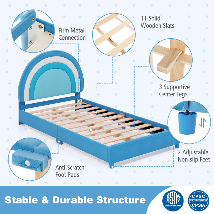 Twin Bed Frame with Adjustable Headboard, Sturdy Wooden Slats, and Durable Construction