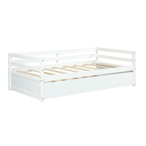 Twin Size Trundle Platform Bed Frame with Wooden Slats for Added Support