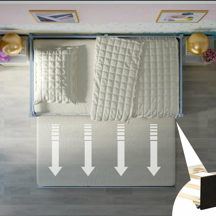 Twin Size Trundle Platform Bed Frame with Wooden Slats for Added Support
