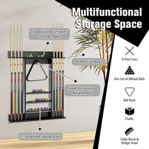 Wall-Mounted Billiards Pool Cue Rack - Space-Saving Wooden Cue Holder for Game Rooms