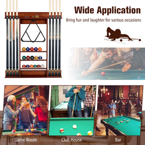 Wall-Mounted Billiards Pool Cue Rack - Space-Saving Wooden Cue Holder for Game Rooms