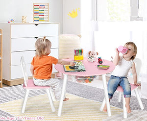 Wood Activity Table and Chair Set for Kids with Central Mesh Storage