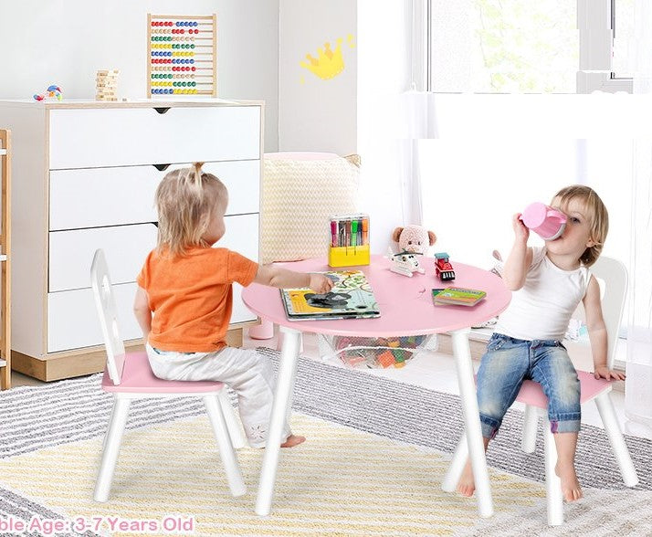 Wood Activity Table and Chair Set for Kids with Central Mesh Storage