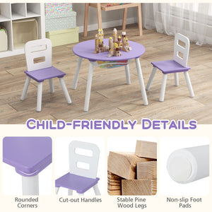 Wood Activity Table and Chair Set for Kids with Central Mesh Storage