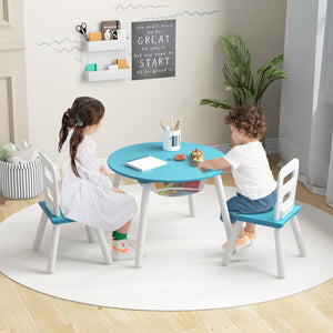 Wood Activity Table and Chair Set for Kids with Central Mesh Storage