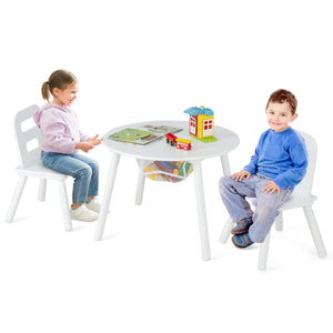 Wood Activity Table and Chair Set for Kids with Central Mesh Storage