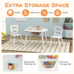 Wood Activity Table and Chair Set for Kids with Central Mesh Storage