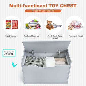 Wooden Kids Toy Storage Box Organizer Chest Bench with Flip-Top Lid, Cushion & Safety Hinge