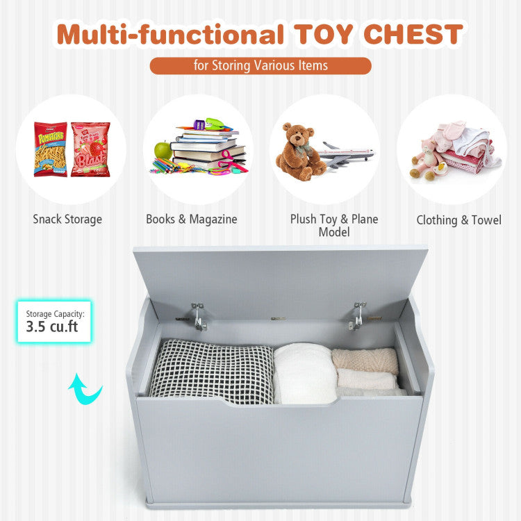 Wooden Kids Toy Storage Box Organizer Chest Bench with Flip-Top Lid, Cushion & Safety Hinge