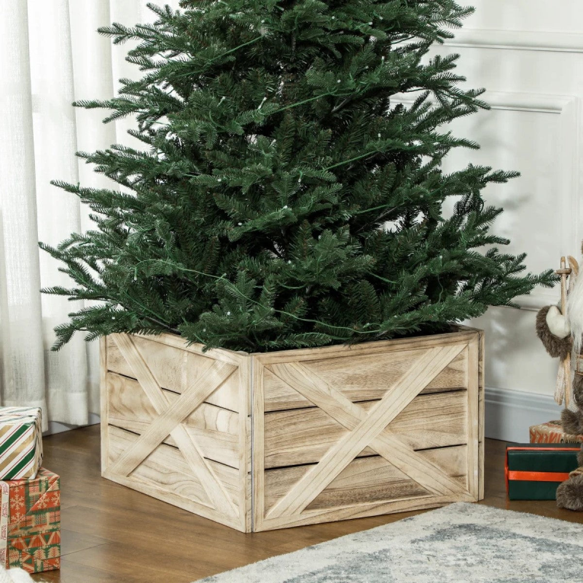 Wooden Tree Collar for Artificial Trees – Easy to Assemble with Distressed Finish