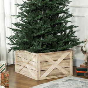 Wooden Tree Collar for Artificial Trees – Easy to Assemble with Distressed Finish
