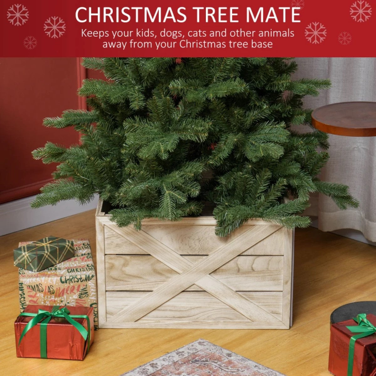Wooden Tree Collar for Artificial Trees – Easy to Assemble with Distressed Finish