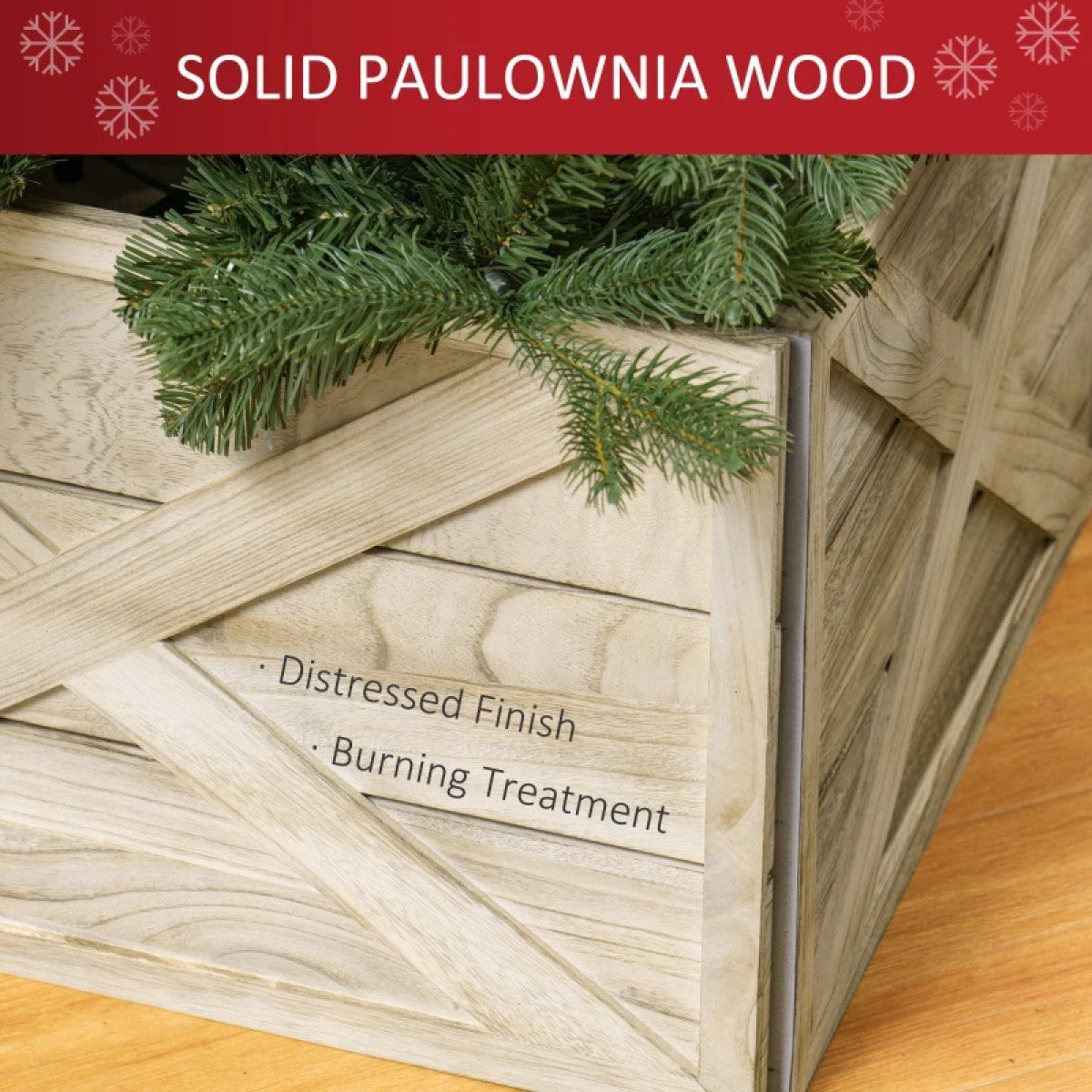 Wooden Tree Collar for Artificial Trees – Easy to Assemble with Distressed Finish