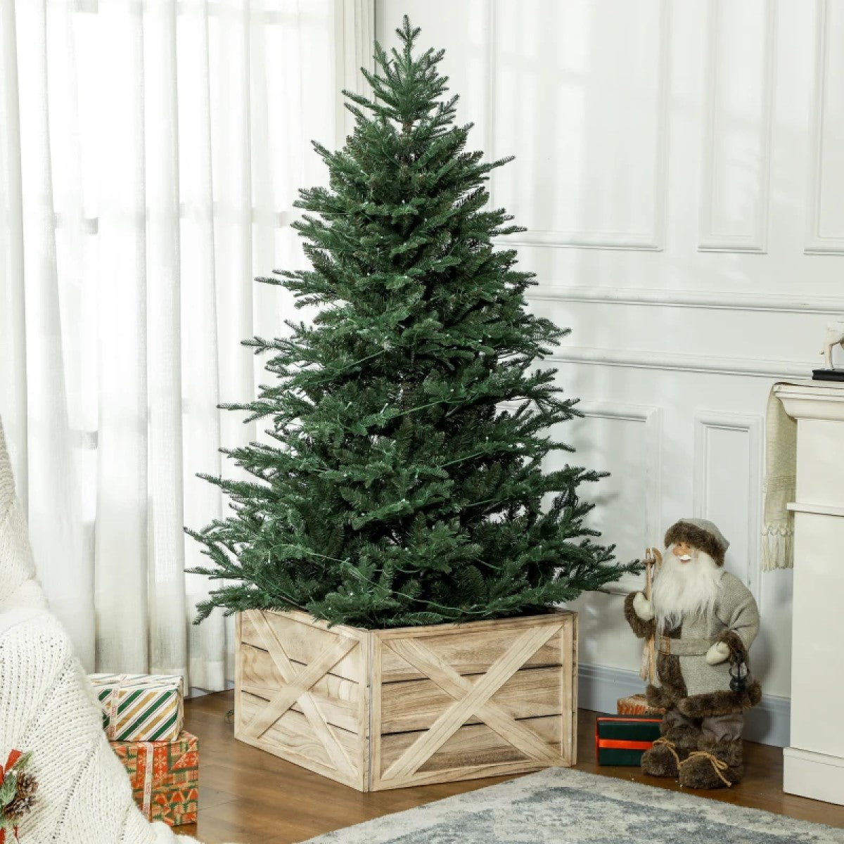 Wooden Tree Collar for Artificial Trees – Easy to Assemble with Distressed Finish