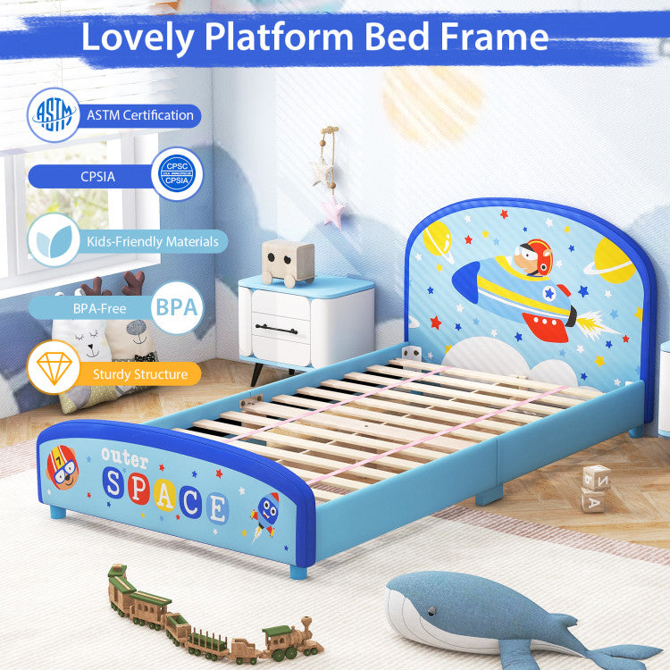 Wooden Upholstered Twin Platform Bed with Slat Support – Stylish and Durable