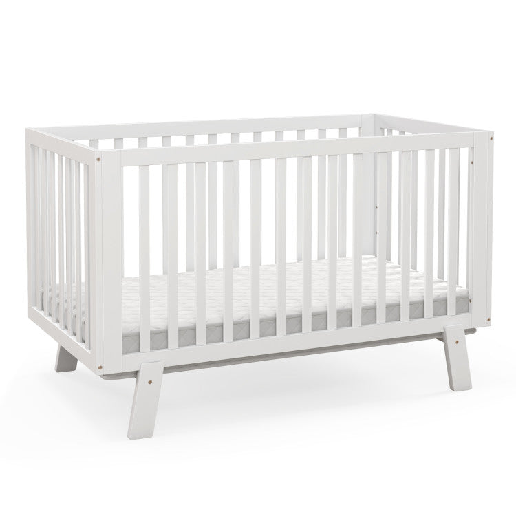 Adjustable Rubber Wood Baby Crib with Multiple Mattress Heights and Safety Guardrails