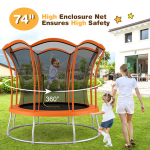 backyard trampoline with unique flower design