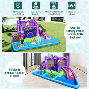 Inflatable bounce house with castle design and obstacle course
