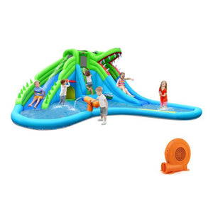 Bounce house with double slides and sprinkler system