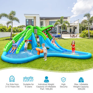 Castle-themed bounce house with fun design and bright colors
