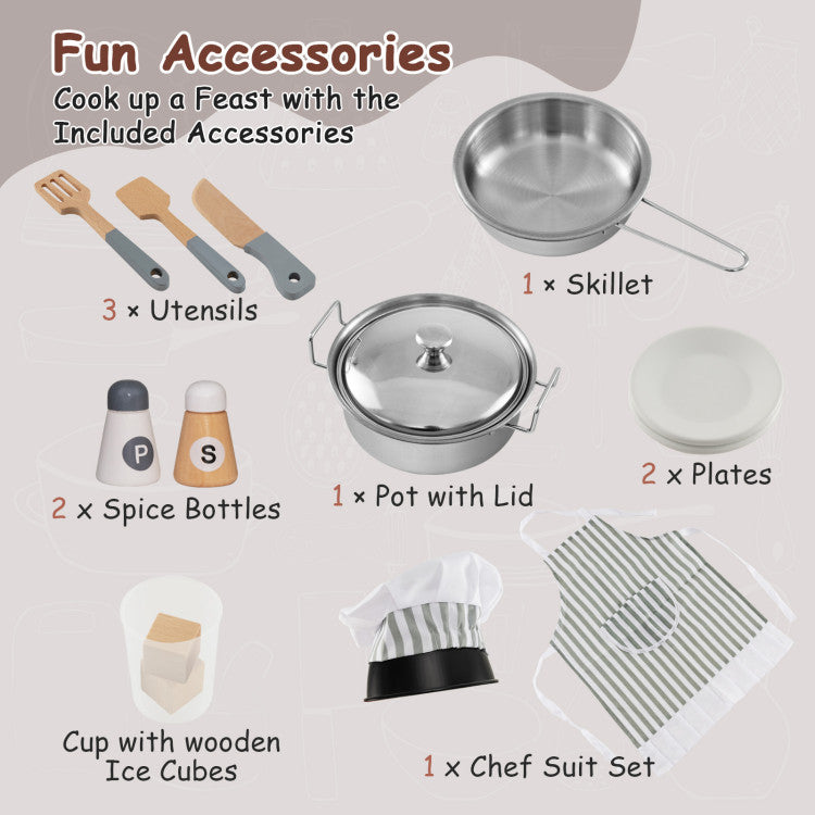 Children corner kitchen playset with ice maker and washing area
