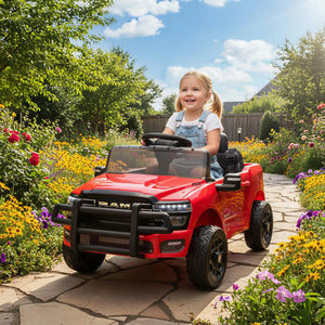 Two kids riding electric truck together
