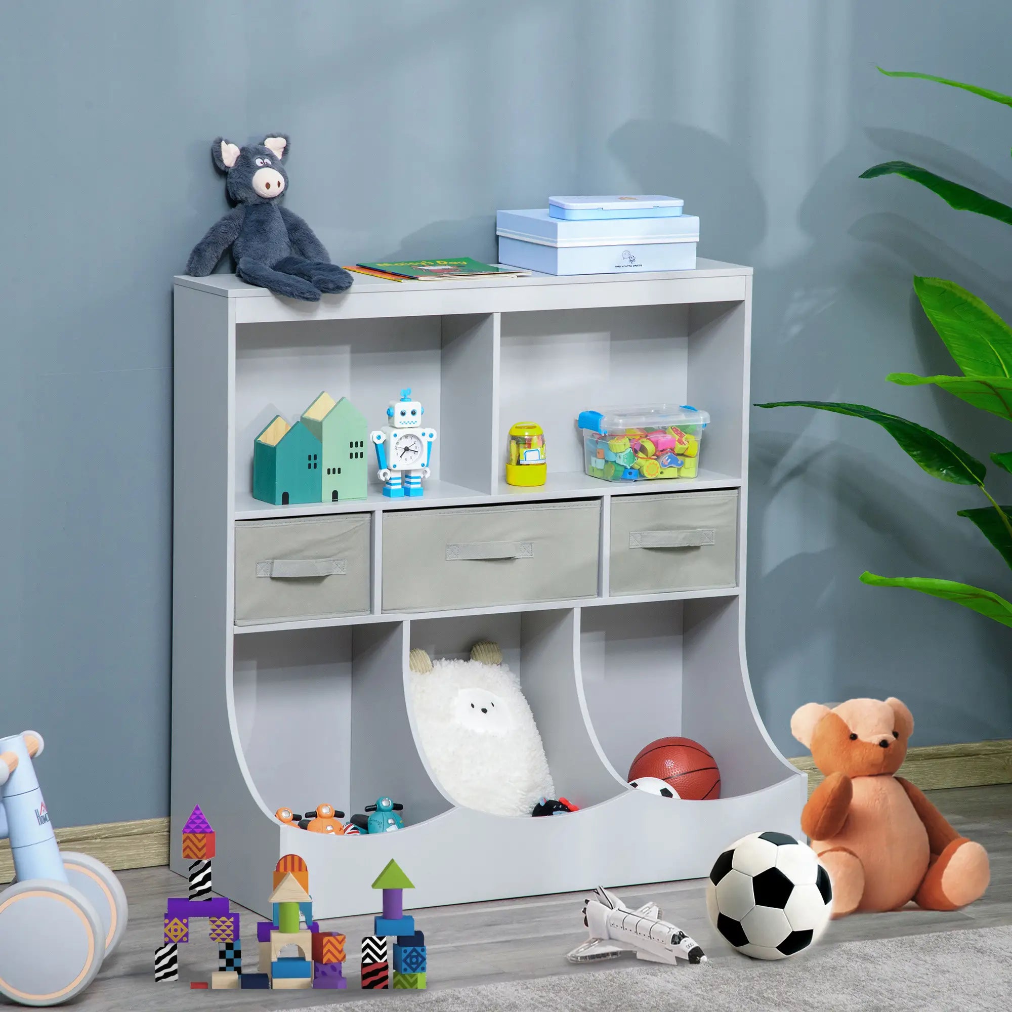 Children’s room storage cabinet with drawers and shelves