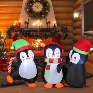 Christmas inflatable penguin family decoration with built-in LED lights for yard or garden
