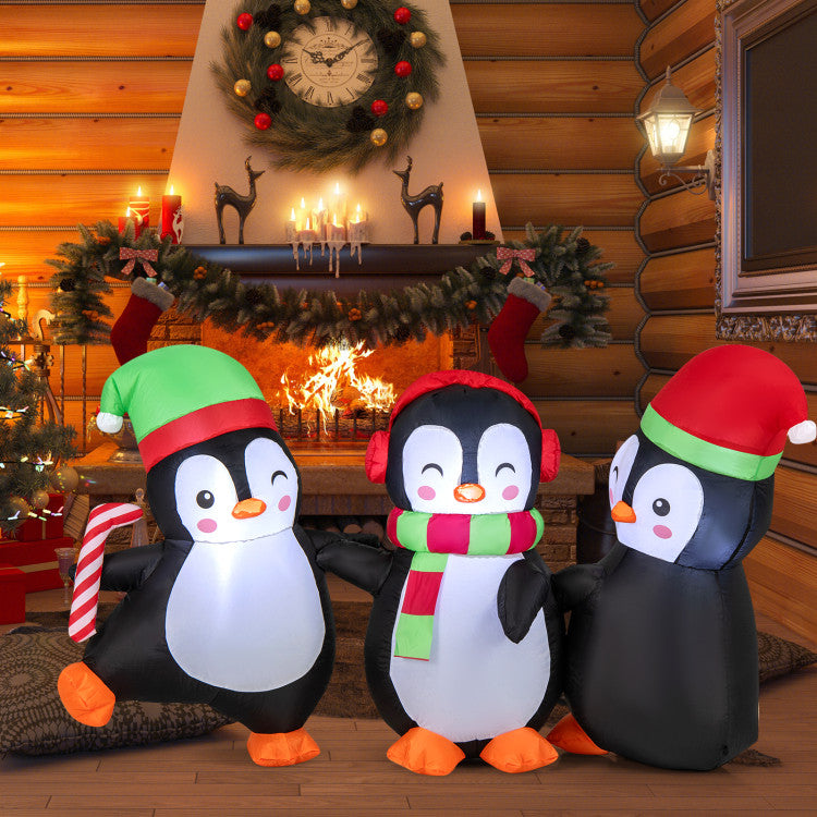 Christmas inflatable penguin family decoration with built-in LED lights for yard or garden