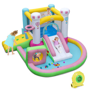 Colorful inflatable slide with jumping area