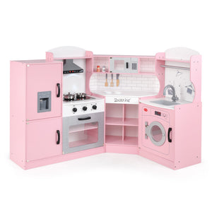 Corner kids play kitchen with washing machine and ice maker for imaginative play