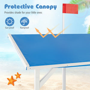 Covered sandbox for kids with storage