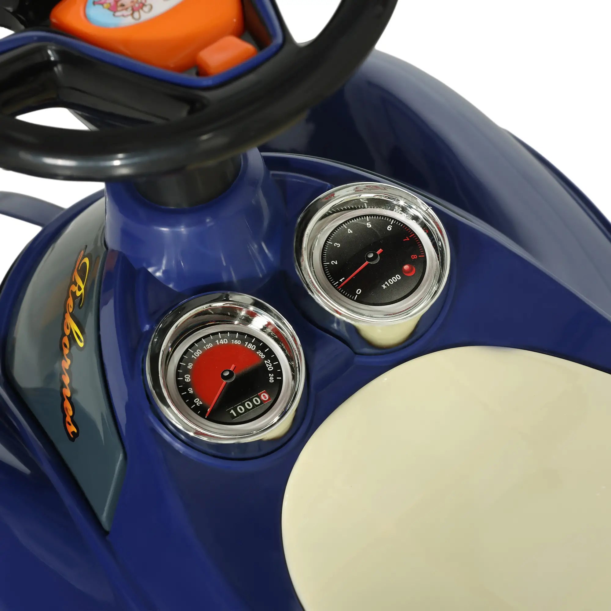 Stylish dark blue ride-on car for young children