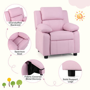 Deluxe pink kids headrest recliner sofa chair perfect for girls’ bedroom or play area